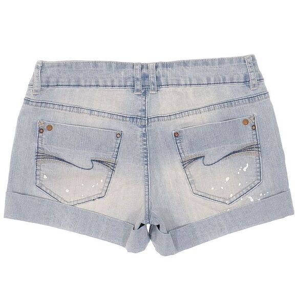 Energie Shorts Size 5 Juniors Distressed Cuffed Splatter Stretch Measures W28 - Picture 2 of 7